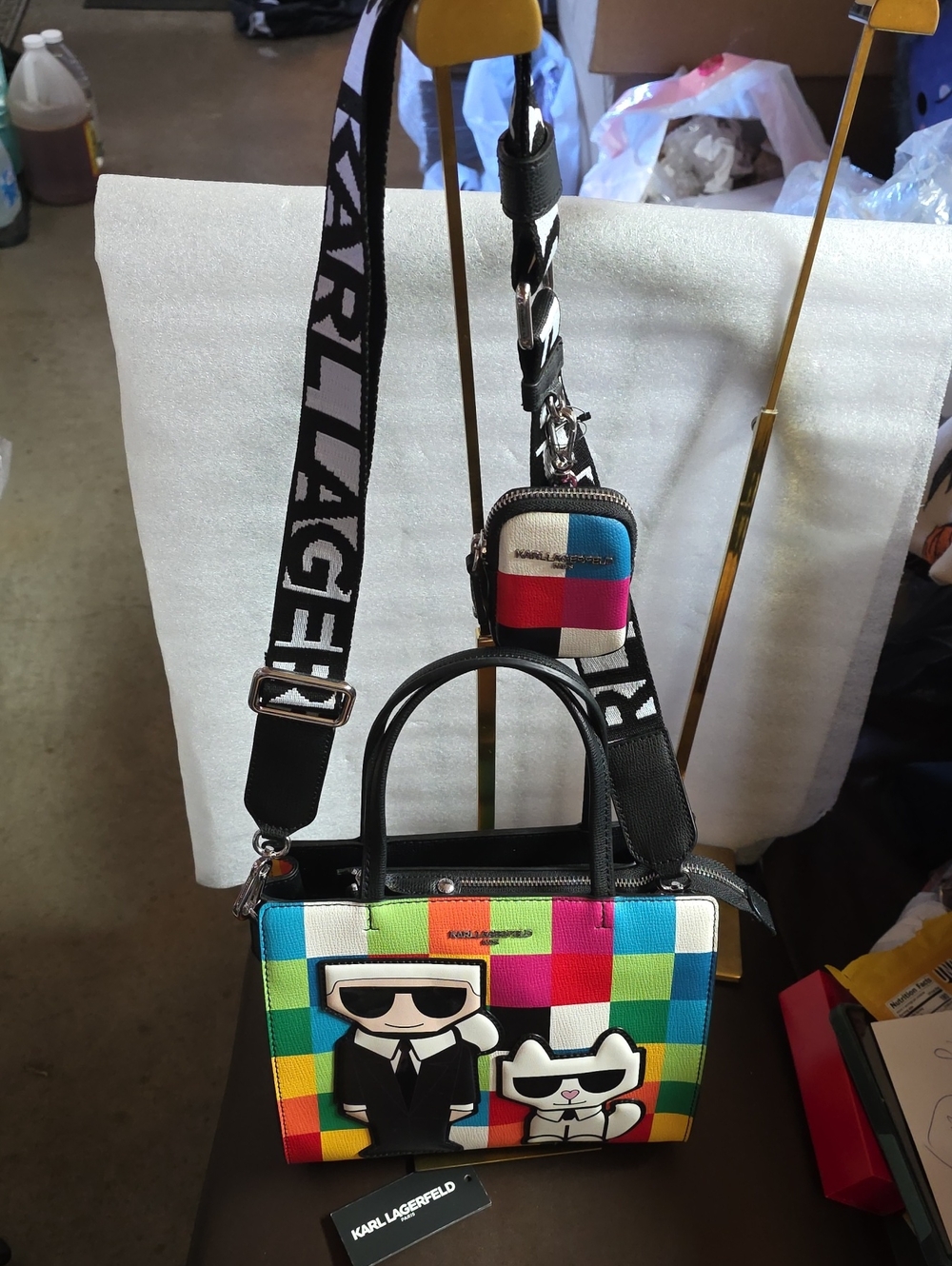 Karl Lagerfeld Tote with Character Appliqué & Matching Clip On Pouch Nwt - Picture 2 of 13